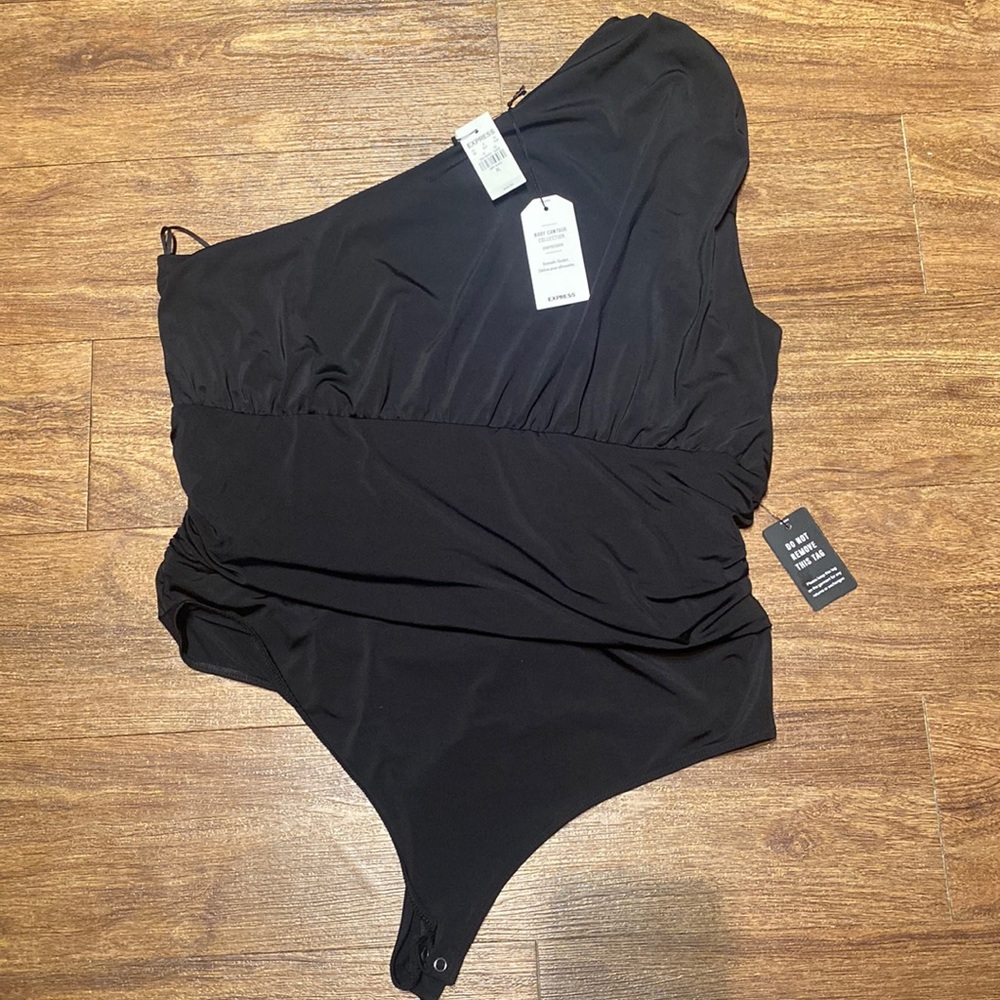 Express Body Contour Double Layer One Shoulder Thong Body Suit XL